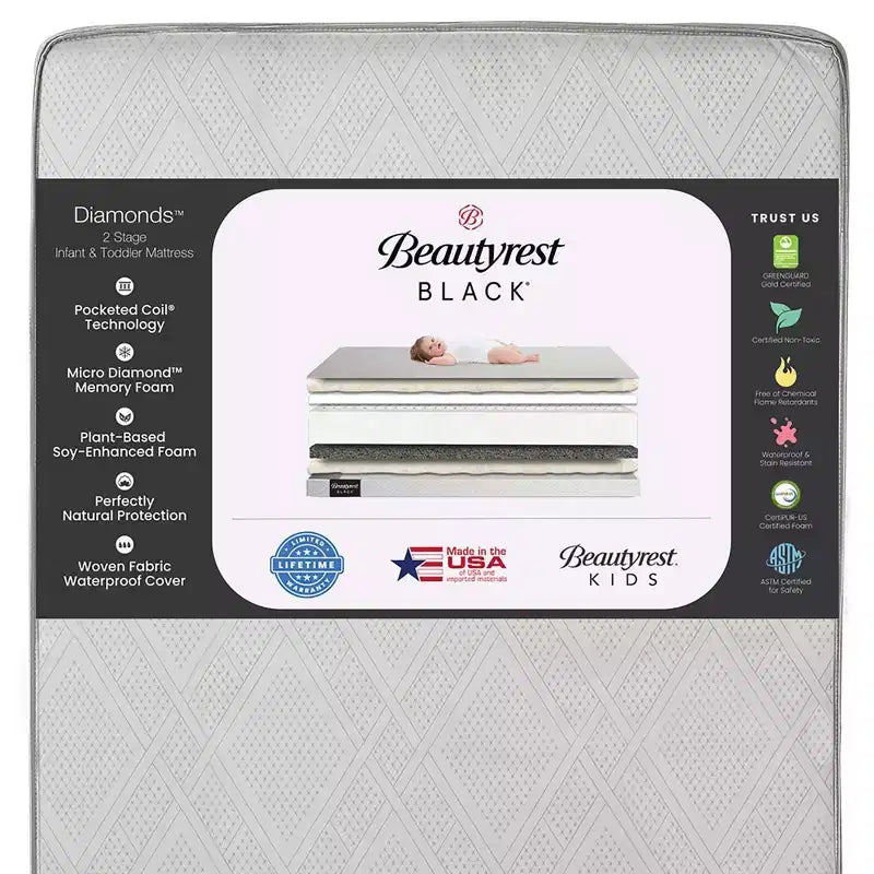 Beautyrest Black Diamond 2 Stage Crib and Toddler Mattress - White: High-Density Foam, Firm Feel, 6" Thickness