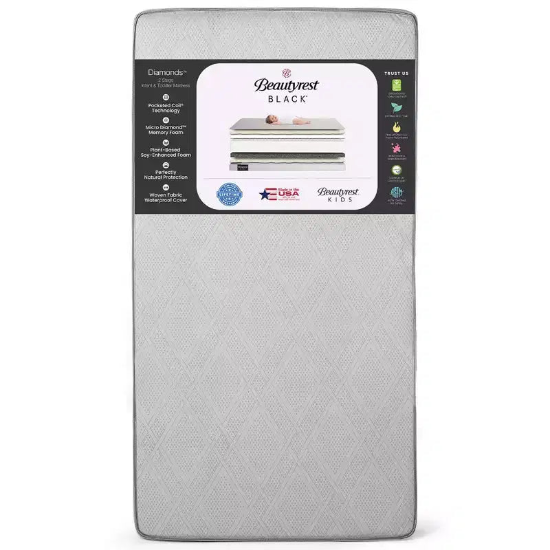 Matelas Beautyrest Black Diamond 2 étapes pour lit de bébé et tout-petit - Blanc : Mousse haute densité, Sensation ferme, 15 cm d'épaisseur