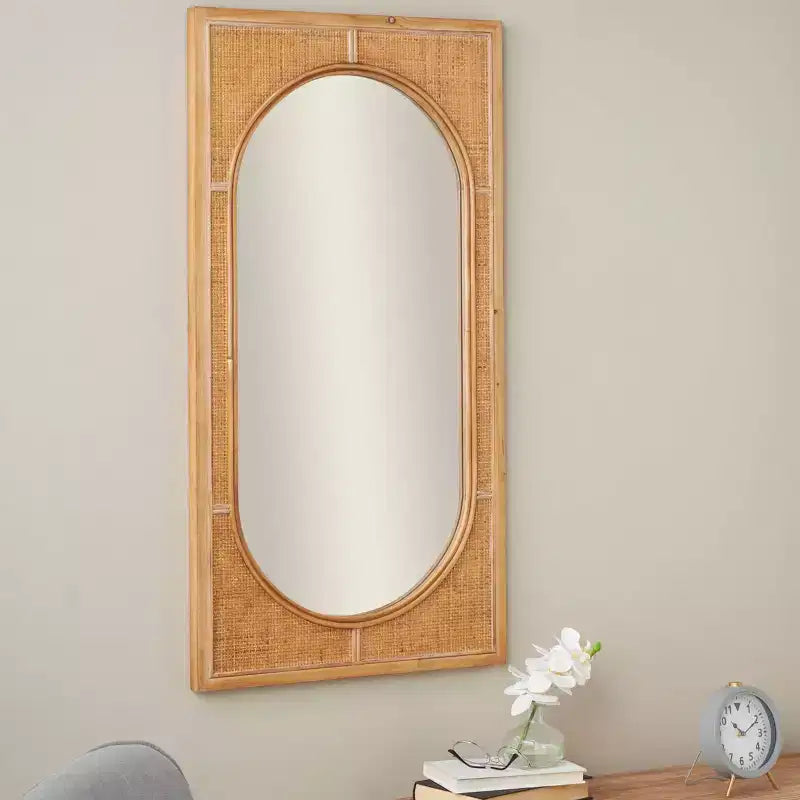 Olivia & May Miroir Mural en Rotin Ovale Centre Marron 107 cm x 56 cm : Style Moderne, Aucun Assemblage, Fixation Murale