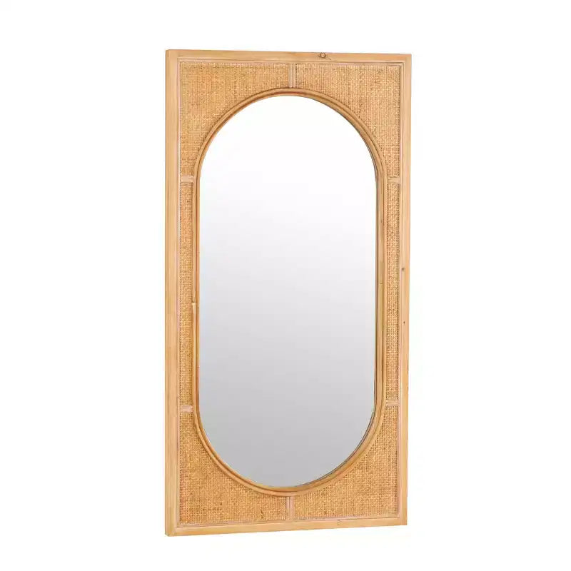 Olivia & May Miroir Mural en Rotin Ovale Centre Marron 107 cm x 56 cm : Style Moderne, Aucun Assemblage, Fixation Murale