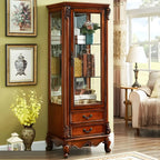 Vitrine en bois marron traditionnel avec portes vitrées