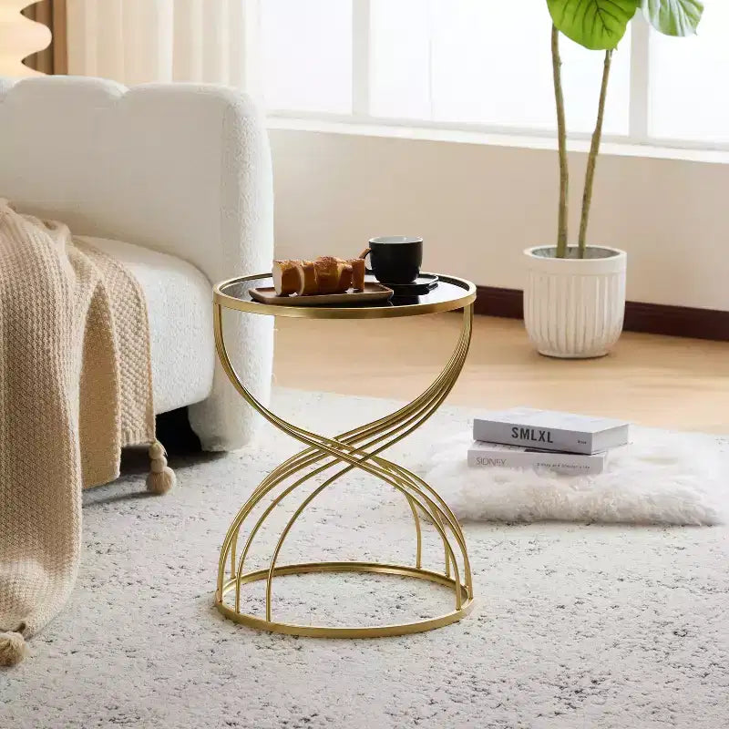 Christopher Knight Home Lumi Indoor Modern Mirror Top Round End Table, Gold/Black