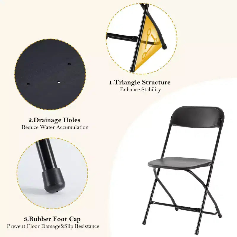 JIONJOY Chaises pliantes en similicuir noir avec cadre en acier (lot de 4)