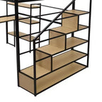 Lit mezzanine double/grand format avec bureau, escalier et étagères de rangement, cadre de lit mezzanine en métal - ModernLuxe
