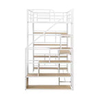 Lit mezzanine double/grand format avec bureau, escalier et étagères de rangement, cadre de lit mezzanine en métal - ModernLuxe