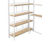 Lit mezzanine double/grand format avec bureau, escalier et étagères de rangement, cadre de lit mezzanine en métal - ModernLuxe