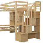 Lit superposé Whisen 94,4''L x 92''L, deux places, avec bureau intégré et escalier, compartiments de rangement et étagères