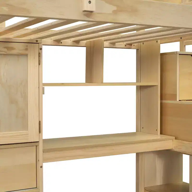 Lit superposé Whisen 94,4''L x 92''L, deux places, avec bureau intégré et escalier, compartiments de rangement et étagères