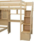 Lit superposé Whisen 94,4''L x 92''L, deux places, avec bureau intégré et escalier, compartiments de rangement et étagères