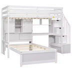 Lit superposé Whisen 94,4''L x 92''L, deux places, avec bureau intégré et escalier, compartiments de rangement et étagères