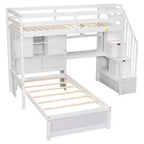 Lit superposé Whisen 94,4''L x 92''L, deux places, avec bureau intégré et escalier, compartiments de rangement et étagères