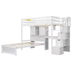 Lit superposé Whisen 94,4''L x 92''L, deux places, avec bureau intégré et escalier, compartiments de rangement et étagères