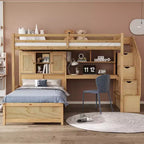 Lit superposé Whisen 94,4''L x 92''L, deux places, avec bureau intégré et escalier, compartiments de rangement et étagères