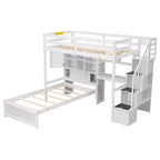 Lit superposé Whisen 94,4''L x 92''L, deux places, avec bureau intégré et escalier, compartiments de rangement et étagères