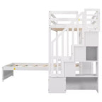 Lit superposé Whisen 94,4''L x 92''L, deux places, avec bureau intégré et escalier, compartiments de rangement et étagères
