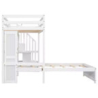 Lit superposé Whisen 94,4''L x 92''L, deux places, avec bureau intégré et escalier, compartiments de rangement et étagères