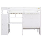 Lit superposé Whisen 94,4''L x 92''L, deux places, avec bureau intégré et escalier, compartiments de rangement et étagères
