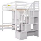 Lit superposé Whisen 94,4''L x 92''L, deux places, avec bureau intégré et escalier, compartiments de rangement et étagères