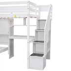 Lit superposé Whisen 94,4''L x 92''L, deux places, avec bureau intégré et escalier, compartiments de rangement et étagères