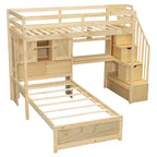 Lit superposé Whisen 94,4''L x 92''L, deux places, avec bureau intégré et escalier, compartiments de rangement et étagères
