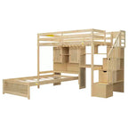 Lit superposé Whisen 94,4''L x 92''L, deux places, avec bureau intégré et escalier, compartiments de rangement et étagères