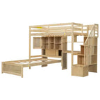 Lit superposé Whisen 94,4''L x 92''L, deux places, avec bureau intégré et escalier, compartiments de rangement et étagères