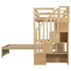 Lit superposé Whisen 94,4''L x 92''L, deux places, avec bureau intégré et escalier, compartiments de rangement et étagères