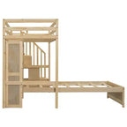 Lit superposé Whisen 94,4''L x 92''L, deux places, avec bureau intégré et escalier, compartiments de rangement et étagères