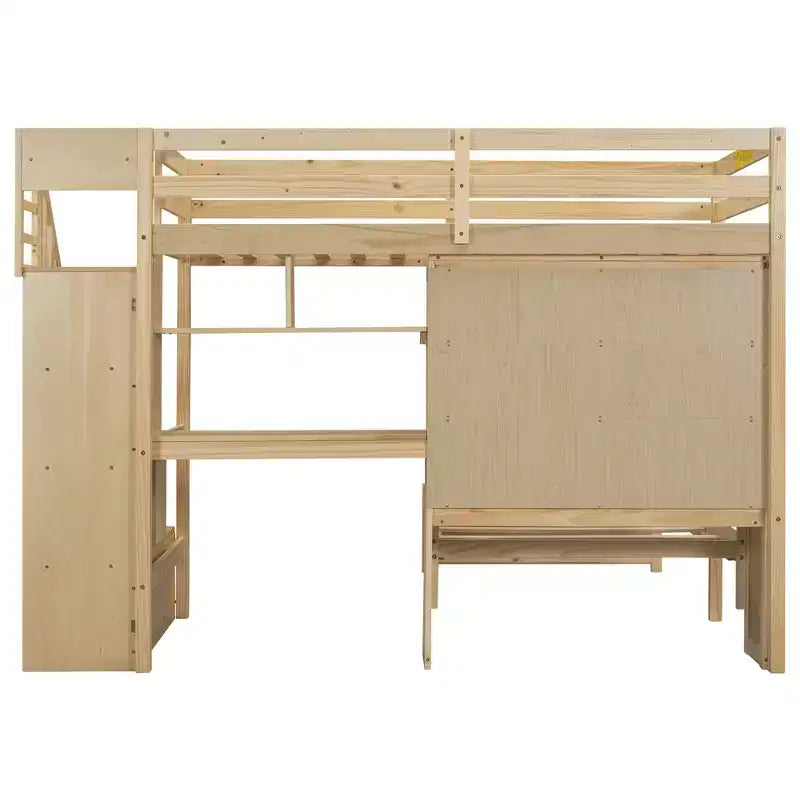 Lit superposé Whisen 94,4''L x 92''L, deux places, avec bureau intégré et escalier, compartiments de rangement et étagères
