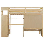 Lit superposé Whisen 94,4''L x 92''L, deux places, avec bureau intégré et escalier, compartiments de rangement et étagères