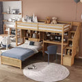 Whisen 94.4''L  92''W Twin over Twin Loft Bed with Built-in Desk and Staircase, With Storage Compartments and Shelves