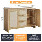 Bahut Garvee en rotin avec 3 tiroirs, meuble de rangement avec étagère réglable, meuble en bois pour salon, cuisine, entrée