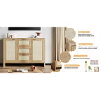 Bahut Garvee en rotin avec 3 tiroirs, meuble de rangement avec étagère réglable, meuble en bois pour salon, cuisine, entrée