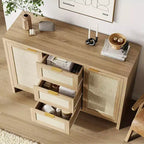 Bahut Garvee en rotin avec 3 tiroirs, meuble de rangement avec étagère réglable, meuble en bois pour salon, cuisine, entrée