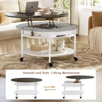 Hausource - Table basse relevable à roulettes blanche avec compartiment caché, étagère de rangement et roues