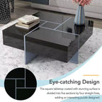 Table basse extensible à plateau coulissant avec 4 compartiments cachés, design unique, finition UV brillante, 80 x 80 cm