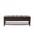 GDFStudio Kilbourne Contemporary Faux Leather Tufted Storage Ottoman Bench with Rack, Brown