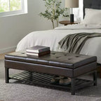 Banc de rangement capitonné contemporain en similicuir Kilbourne de GDFStudio avec étagère, marron
