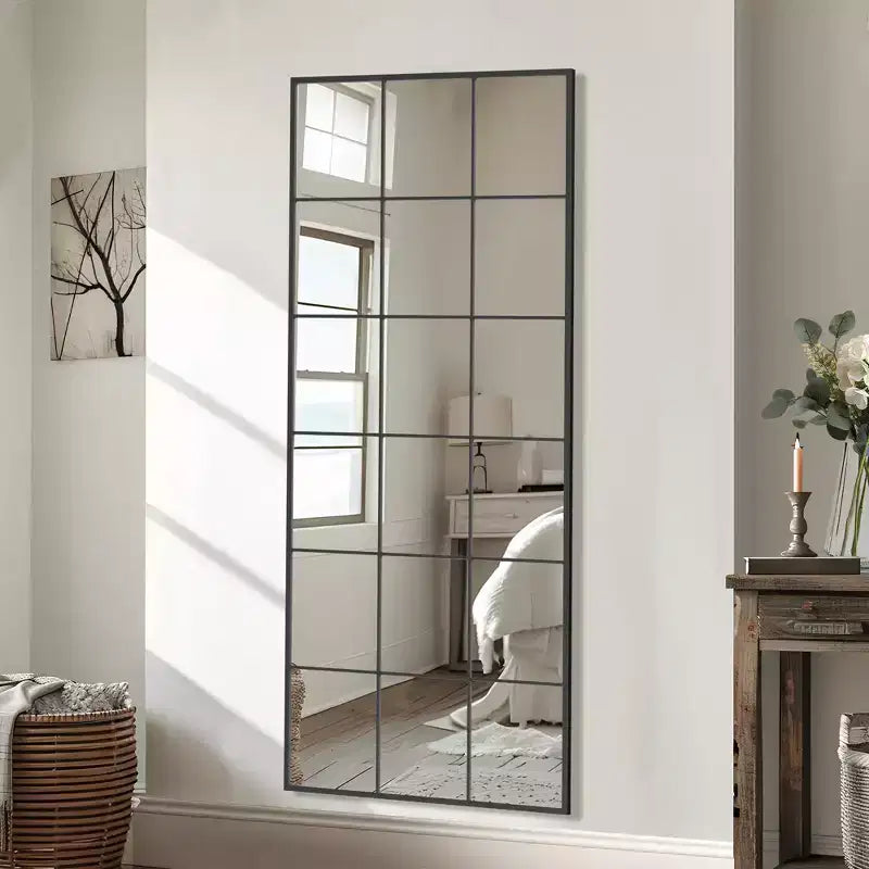69 x 30 Modern Black Wrought Iron Lattice Full-Length Mirror (Without Bracket)