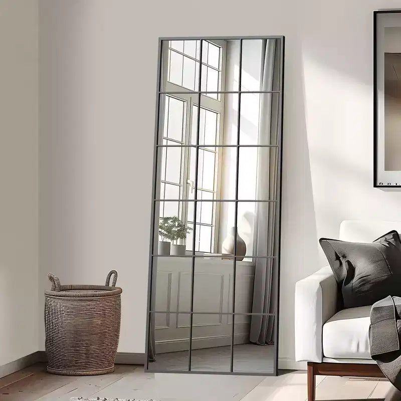 Miroir pleine longueur moderne en fer forgé noir à treillis 69 x 30 (sans support)
