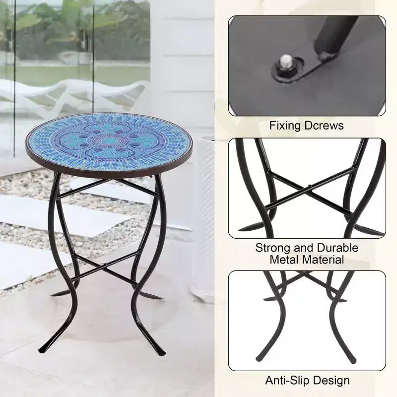 Table d'appoint Jiallo Mosaic Art Collection Pensées bleues