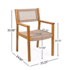 Chaises de salle à manger tressées en bois marron clair avec accoudoirs, lot de deux