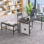 VECELO Table à manger de 110 cm avec banc et 2 chaises pour 4, table de cuisine rectangulaire moderne avec cadre en métal pour petit espace, noir/marron