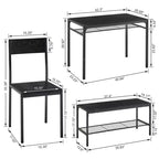 VECELO Table à manger de 110 cm avec banc et 2 chaises pour 4, table de cuisine rectangulaire moderne avec cadre en métal pour petit espace, noir/marron