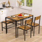 VECELO Table à manger de 110 cm avec banc et 2 chaises pour 4, table de cuisine rectangulaire moderne avec cadre en métal pour petit espace, noir/marron