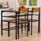 VECELO Table à manger de 110 cm avec banc et 2 chaises pour 4, table de cuisine rectangulaire moderne avec cadre en métal pour petit espace, noir/marron
