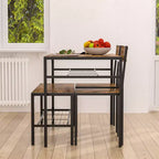 VECELO Table à manger de 110 cm avec banc et 2 chaises pour 4, table de cuisine rectangulaire moderne avec cadre en métal pour petit espace, noir/marron