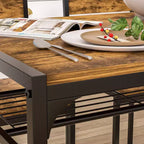 VECELO Table à manger de 110 cm avec banc et 2 chaises pour 4, table de cuisine rectangulaire moderne avec cadre en métal pour petit espace, noir/marron