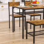 VECELO Table à manger de 110 cm avec banc et 2 chaises pour 4, table de cuisine rectangulaire moderne avec cadre en métal pour petit espace, noir/marron