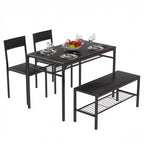VECELO Table à manger de 110 cm avec banc et 2 chaises pour 4, table de cuisine rectangulaire moderne avec cadre en métal pour petit espace, noir/marron